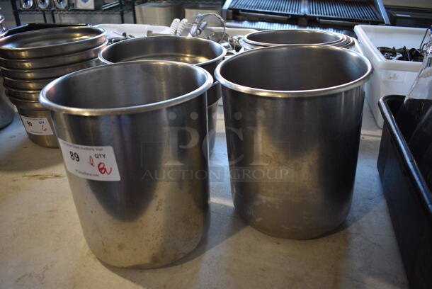 ALL ONE MONEY! Lot of 8 Stainless Steel Cylindrical Drop In Bins. Includes 10x10x11