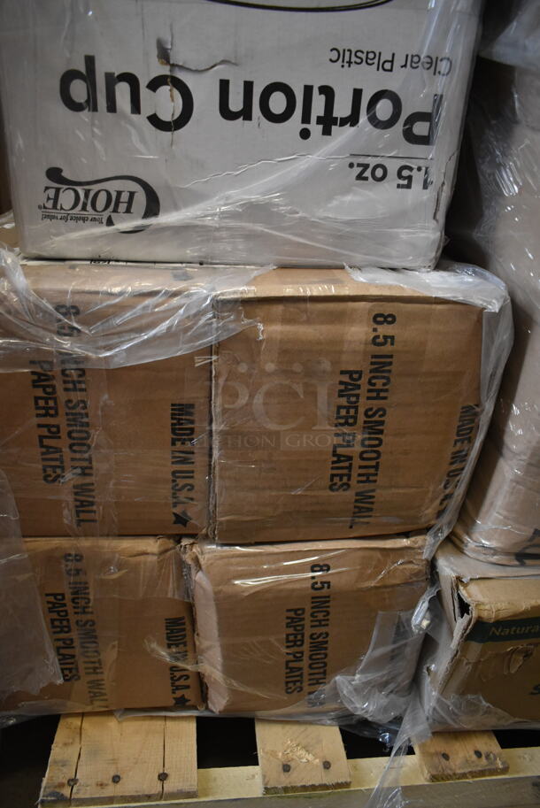 PALLET LOT of 20 BRAND NEW Boxes Including Dart 50HT1 5" x 5" x 3" White Foam Hinged Lid Container - 500/Case, 245CCGR10BL Baker's Lane 10" White Corrugated Grease-Resistant Cake Circle - 100/Case, 2 Box Dart Quiet Classic Plates, 2 500TW7 Choice 7 oz. Translucent Thin Wall Plastic Cold Cup - 2500/Case, 2 Box 485WJ10TN Choice 10 1/4" Jumbo Translucent Wrapped Straw - 2000/Case, Choice 16 oz Deli Container, 3 Box 5013858 Lavex Li'l Herc 55-60 Gallon 1.2 Mil 38" x 58" Low Density Medium-Duty Black Trash Bag / Can Liner - 100/Case, 433BR25SHBGC Choice 25 lb. Shorty Natural Kraft Paper Bag - 500/Case, 4 Box 8.5" Smooth Wall Paper Plates, 127P150C Choice 1.5 oz. Clear Plastic Souffle Cup/ Portion Cup. 20 Times Your Bid! - Image 12 of 12