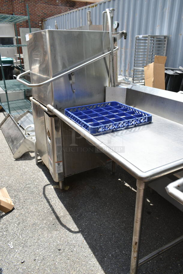 Hobart AM15 Stainless Steel Commercial Straight Pass Through Dishwasher w/ Right Side Clean Side Dishwasher Table. 208 Volts.   - Image 2 of 9