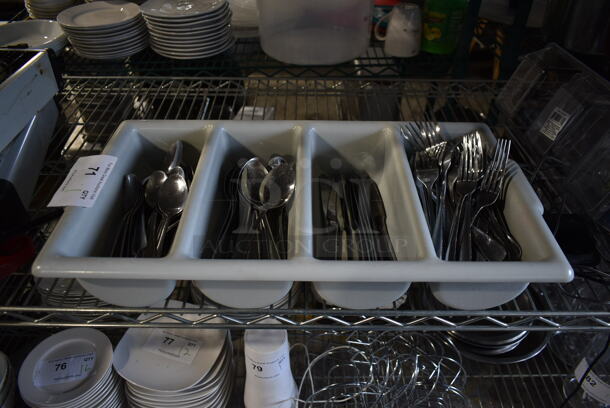Gray Poly Silverware Bin w/ Spoons, Knives and Forks