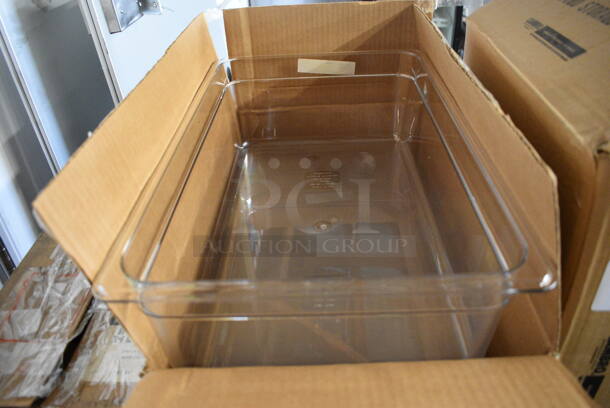 ALL ONE MONEY! Lot of 6 BRAND NEW IN BOX! Cambro Clear Poly Full Size Drop In Bins! 1/1x6