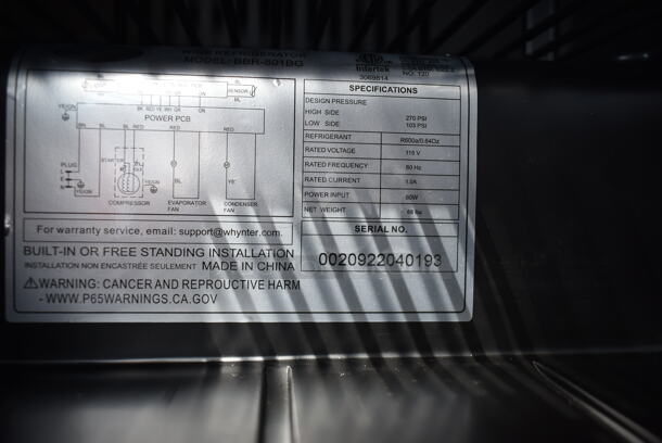 BRAND NEW SCRATCH AND DENT! Whynter BBR-801BG Metal 80 Can Built In Black Glass Beverage Cooler Merchandiser. 115 Volts, 1 Phase. Tested and Working! - Image 6 of 6
