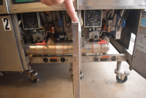 2014 Pitco Frialator Model SSH60 ENERGY STAR Stainless Steel Commercial 4 Bay Natural Gas Powered Deep Fat Fryer w/ 6 Metal Fry Baskets and Filtration System on Commercial Casters. 80,000 BTU. 62.5x35x49 - Image 8 of 11