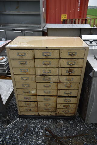 Tan Metal 27 Drawer Cabinet w/ Contents.