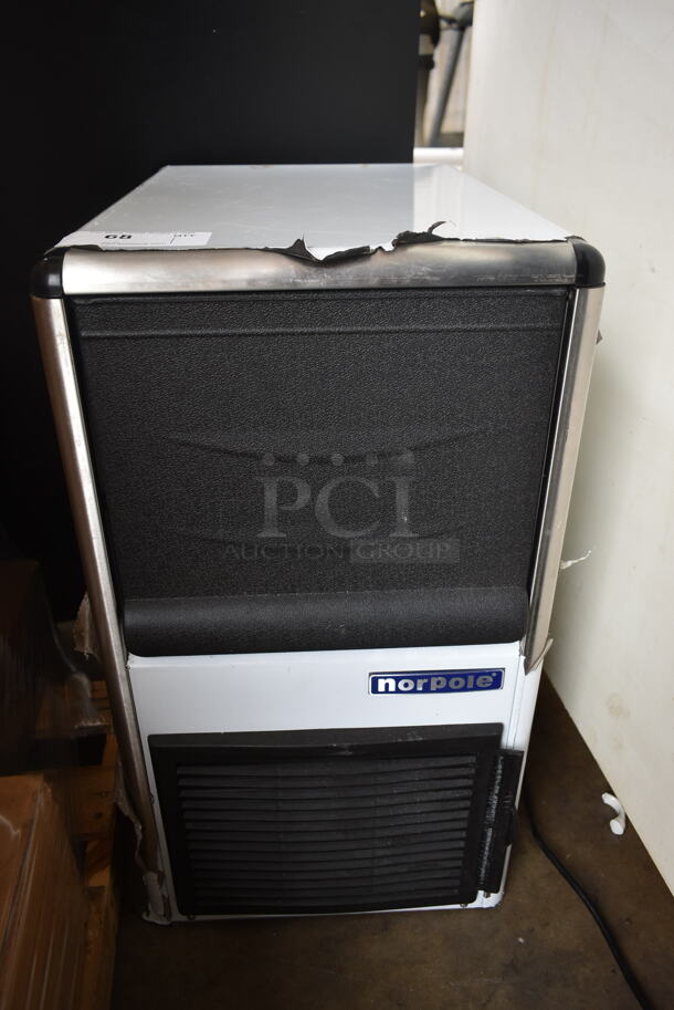 BRAND NEW SCRATCH AND DENT! Norpole NPCIM90B Stainless Steel Commercial Undercounter Self Contained Ice Machine. 115 Volts, 1 Phase.