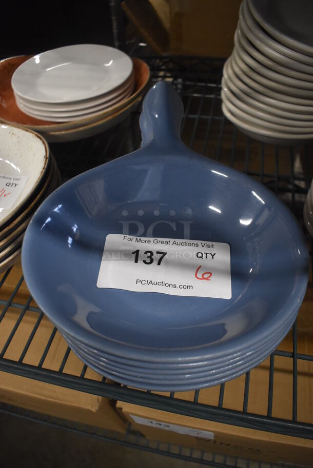 6 Blue Ceramic Plates w/ Handle. 11x8x2. 6 Times Your Bid! - Image 2 of 3
