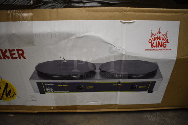 IN ORIGINAL BOX! Carnival King 382CM16DBL Stainless Steel Commercial Countertop Electric Powered 2 Burner Crepe Maker. 208-240 Volts, 1 Phase. 34x18x7 - Image 2 of 10