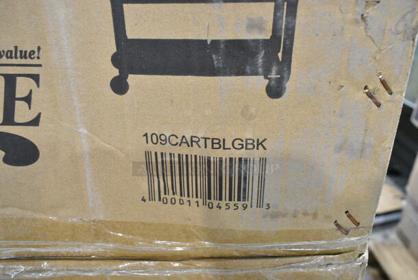 2 BRAND NEW SCRATCH AND DENT! Choice 109CARTBLGBK Black Utility / Bussing Cart with Three Shelves - 42" x 20". 2 Times Your Bid!  - Image 3 of 4