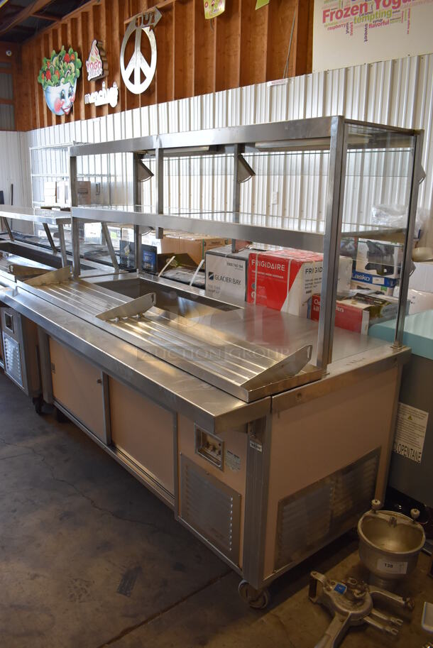 Servolift Eastern 502-3R Metal Commercial Portable Buffet Station w/ 2 Over Shelves and Tray Slide on Commercial Casters. 120/208 Volts, 1 Phase. 77x49x64