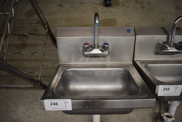 Stainless Steel Commercial Single Bay Wall Mount Sink w/ Faucet and Handles. 17x15x24