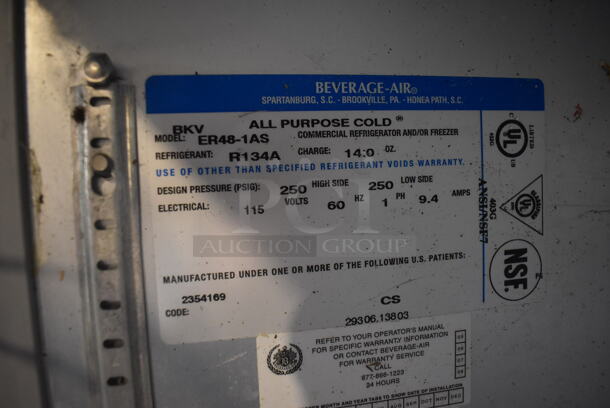 Beverage-Air ER48-1AS Commercial Stainless Steel Two-Section Solid Door Reach-In Cooler With Racks on Commercial Casters. Doors Need Reattached. 115V/1 Phase Tested And Powers On But Does Not Get Cold - Image 5 of 5