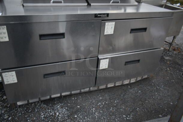 Delfield Stainless Steel Commercial Sandwich Salad Prep Table Bain Marie Mega Top w/ 4 Drawers and 2 Tier Over Shelf.  - Image 5 of 9