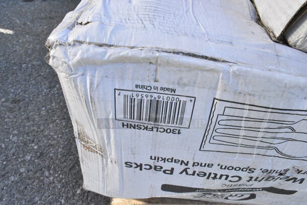 23 BRAND NEW Boxes Including 130CLFKSNH Choice Clear Heavy Weight Wrapped Plastic Cutlery Pack with Napkin - 500/Case, 394345LNoble NexGen Powder-Free Disposable Black Hybrid 3 Mil Thick Gloves - Large - 1000/Case, 394345L Noble NexGen Powder-Free Disposable Black Hybrid 3 Mil Thick Gloves - Large - 1000/Case, 433NACHOL Carnival King Large Two Compartment Plastic Nacho Tray - 500/Case, 433W20SHBGC Choice 20 lb. Shorty White Paper Bag - 500/Case, 245CPB10WHTPRINT Choice 10" x 10" x 2" White Corrugated Pizza Box - 50/Case. 23 Times Your Bid!  - Image 6 of 12