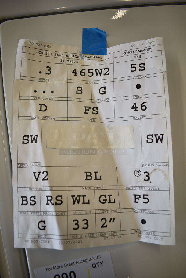 General Electric GE GTW465ASN2WW Metal Top Load Washer.  - Image 9 of 9