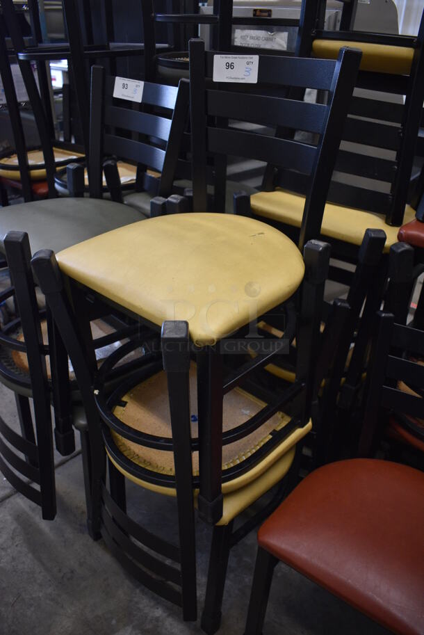 3 Black Metal Dining Height Chairs w/ Yellow Seat Cushions. Stock Picture - Cosmetic Condition May Vary. 17x16x32. 3 Times Your Bid! - Image 2 of 3