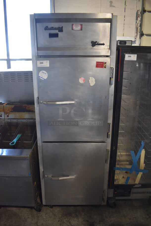Continental Model C-1FDA-2S Stainless Steel Commercial 2 Half Size Door Reach In Cooler on Commercial Casters. 29x36x82.5. Tested and Working! - Image 1 of 7