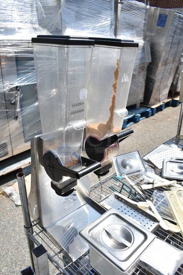 Chrome Finish 2 Tier Wire Shelving Unit w/ Contents Including Stainless Steel Drop In Bin Lids. BUYER MUST DISMANTLE. PCI CANNOT DISMANTLE FOR SHIPPING. PLEASE CONSIDER FREIGHT CHARGES. - Image 3 of 7