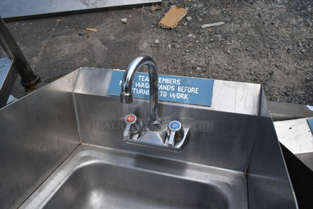 Stainless Steel Single Bay Wall Mount Sink w/ Faucet, Handles and Side Splash Guards. - Image 4 of 4