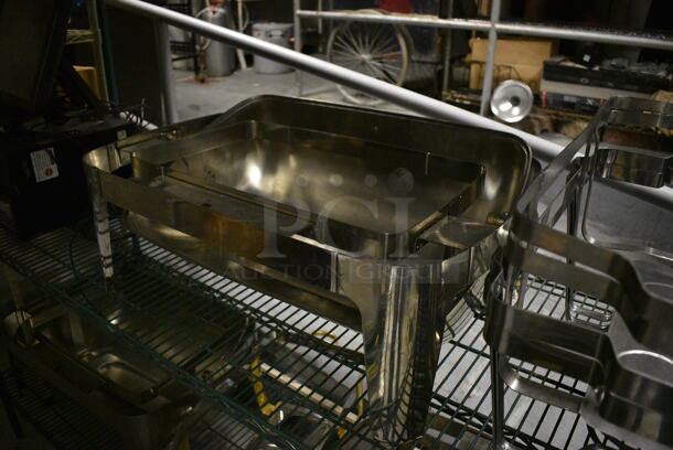 Green Finish 4 Tier Wire Shelving Unit w/ Contents Including Chafing Dish Frames, Drop In Bins and Chafing Lids. Does NOT Include POS System. BUYER MUST REMOVE. BUYER MUST DISMANTLE. PCI CANNOT DISMANTLE FOR SHIPPING. PLEASE CONSIDER FREIGHT CHARGES. 72x24x72. (kitchen) - Image 4 of 8