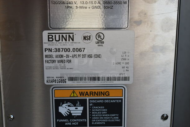 Bunn AXIOM-DV-APS Stainless Steel Commercial Countertop Coffee Machine w/ Hot Water Dispenser. 120 Volts, 1 Phase.  - Image 5 of 5