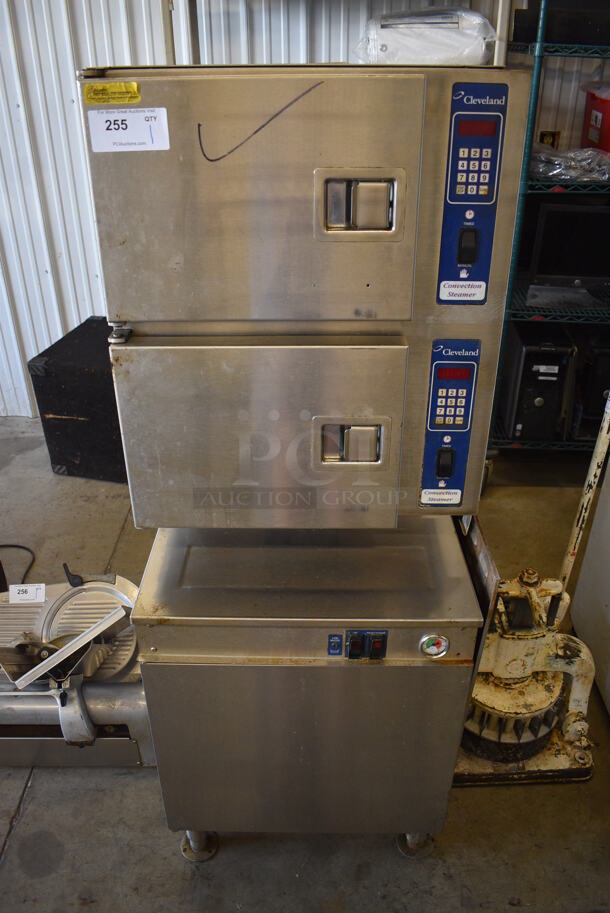 Cleveland Model 24CGM200 Stainless Steel Commercial Natural Gas Powered Double Deck Convection Steamer. 200,000 BTU. 24x37x64