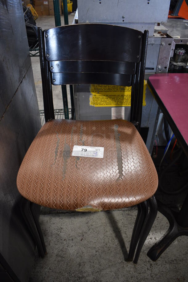 3 Wooden Dining Chairs w/ Woven Brown Seat. 16x18x32. 3 Times Your Bid!