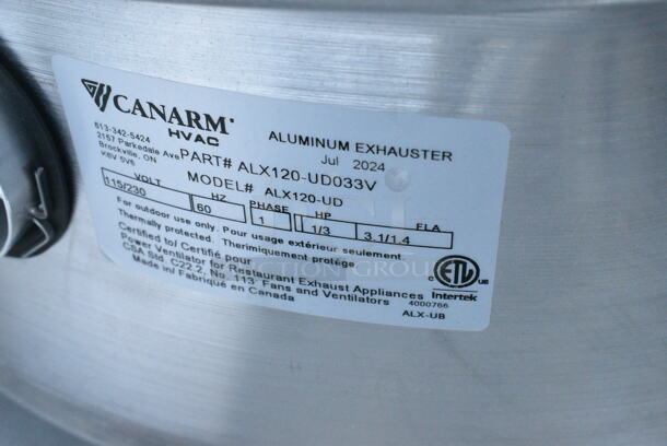 BRAND NEW SCRATCH AND DENT! Canarm ALX120-UD 12 1/4" Variable Speed Upblast Direct Drive Aluminum Exhauster ALX120-UD033V - 1400 CFM, 1650 RPM, 120/240 Volts, 1 Phase - Image 5 of 6