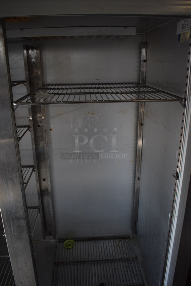 Delfield Model MRR2-SL Stainless Steel Commercial 2 Door Reach In Cooler w/ Metal Racks on Commercial Casters. Missing Doors. 115 Volts, 1 Phase. 56x34x79. Tested and Working! - Image 4 of 5
