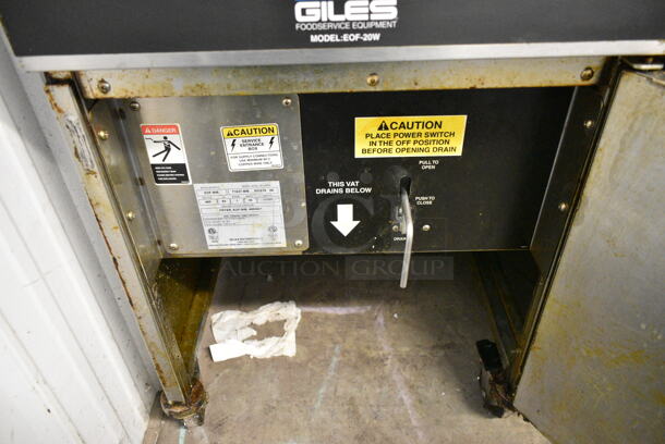 Giles EOF-24 Stainless Steel Commercial Electric Powered 3 Bay Fryer w/ Giles EOF-BIB Dumping Station and 4 Metal Fry Baskets. 480 Volts, 3 Phase. - Image 7 of 12