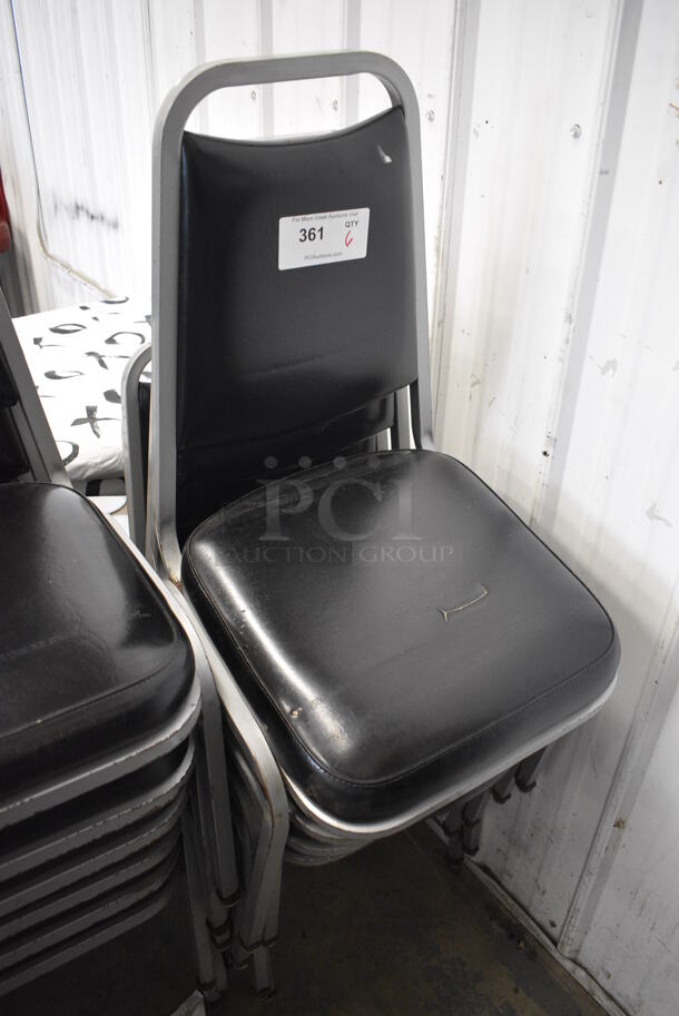 6 Gray Metal Stackable Banquet Chairs w/ Black Cushions. 18x19x38. 6 Times Your Bid! - Image 2 of 2