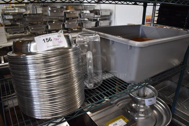 ALL ONE MONEY! Tier Lot of Various Items Including Metal Dome Covers, Bowls and Gray Poly Bus Bin - Image 1 of 4