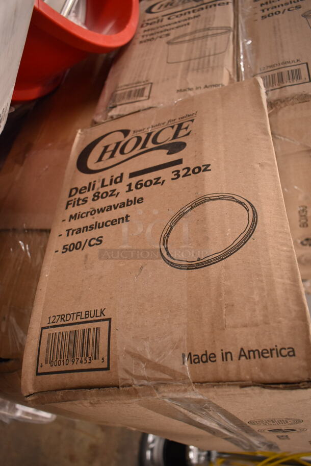 PALLET LOT of 23 BRAND NEW Boxes Including 150ASIANPINT Emperor's Select Chinese Pint Size Insulated Foil Bag - 1000/Case, 304FND109W Acopa Foundations 9" White Narrow Rim Melamine Plate - 12/Case, 3756620BP GET 6620-BP 20 oz. Blue Pepsi® SAN Plastic Pebbled Tumbler - 72/Case, Choice Pastry Bags, 471SPC100 Choice 20 13/16" Aluminum Pot / Pan Cover, 470M37015 Barfly M37015 12 3/8" Stainless Steel Bar Spoon with Fork End, 2 475TCRND44RD Lavex 44 Gallon Red Round Commercial Trash Can, 2 Box 127PL2 Choice PET Plastic Lid for 1.5 to 2.5 oz. Souffle Cup / Portion Cup - 2500/Case, 130PSVDISP4 Preserve 36007 Multi-Utensil Cutlery Dispenser, 17821313 Plate, 442CMTTW1044 Lavex 10" x 4" x 4" White Tuck Top Corrugated Mailer - 50/Bundle, 127RDTFLBULK Choice Microwavable Translucent Recessed Fit Deli Lid - 500/Case, 2 127RD16BULK Choice 16 oz. Microwavable Translucent Round Deli Container - 500/Case. 23 Times Your Bid! - Image 11 of 12