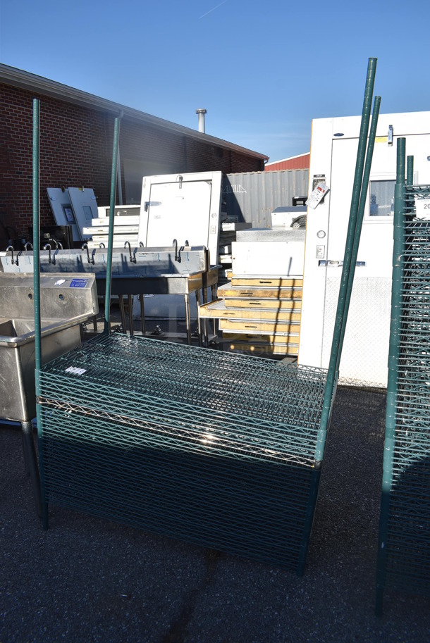 ALL ONE MONEY! Lot of 17 Green Finish Wire Shelves and 4 Poles. 48x24x1.5, 75 - Image 2 of 3