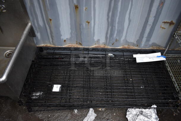ALL ONE MONEY! Lot of 5 Black Finish Wire Shelves and Black Finish Poles. 48x18x1.5 - Image 1 of 4