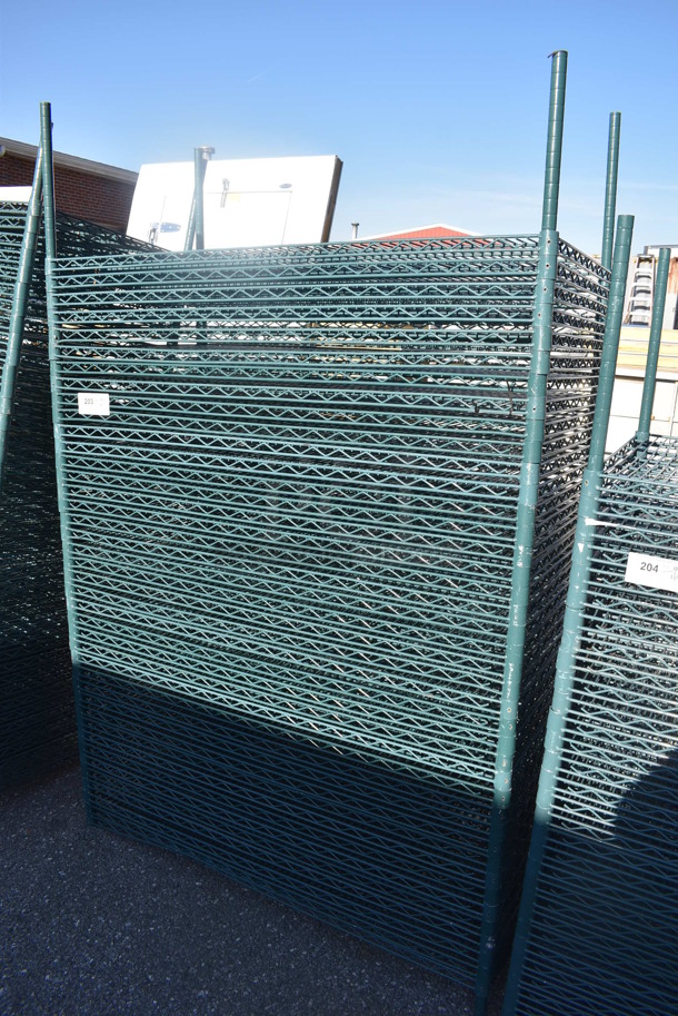 ALL ONE MONEY! Lot of 40 Green Finish Wire Shelves and 4 Poles. 48x24x1.5, 75 - Image 2 of 3