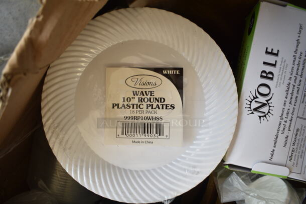 ALL ONE MONEY! PALLET LOT of Various BRAND NEW Boxes Including B24SB 24 oz. Black Square Plastic Bowl, 612509 Choice 9" Round Foil-Laminated Board Lid, 999RP10WHSS Visions Wave 10" White Plastic Plate, Wooden Back Rests for Chairs, 130BSSPOON Choice Medium Weight Black Plastic Soup Spoon - 1000/Case, Dart 205HT2 9" x 6" x 3" White Foam 2 Compartment Take Out Container with Perforated Hinged Lid - 200/Case.  - Image 5 of 12
