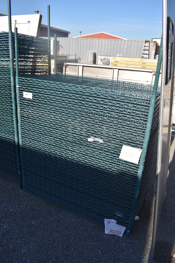 ALL ONE MONEY! Lot of 30 Green Finish Wire Shelves and 4 Poles. 48x24x1.5, 64" - Image 2 of 4