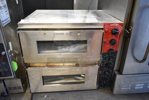 BRAND NEW SCRATCH AND DENT! 2023 Crosson CPO-320 Stainless Steel Commercial Countertop Electric Powered 2 Deck Pizza Oven w/ Cooking Stones. 120 Volts, 1 Phase. Tested and Bottom Deck Is Working But Top Deck Does Not Get Warm