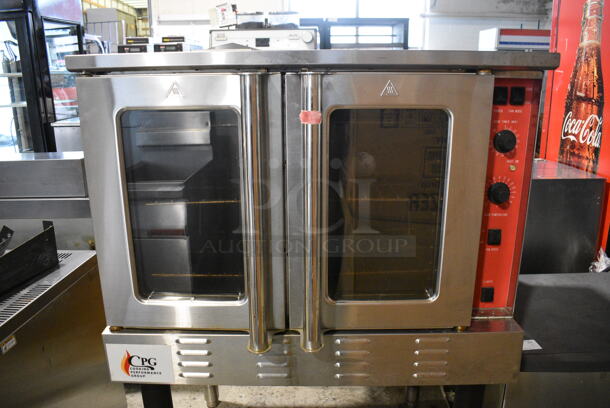 CPG Model FGC 100 Stainless Steel Commercial Natural Gas Powered Full Size Convection Oven w/ View Through Doors, Metal Oven Racks and Thermostatic Controls on Metal Legs. 54,000 BTU. 38x35x56 - Image 3 of 7