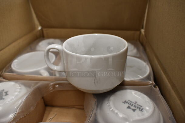 36 BRAND NEW IN BOX! Tuxton ALF-0703 White Ceramic Mugs. 4.5x3.5x2.5. 36 Times Your Bid!
