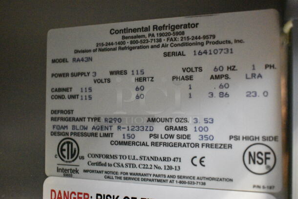 BRAND NEW SCRATCH AND DENT! 2024 Continental RA43N Stainless Steel Commercial 2 Door Undercounter Cooler on Commercial Casters. 115 Volts, 1 Phase. Tested and Working! - Image 6 of 6