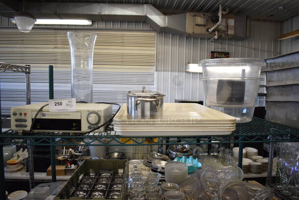 ALL ONE MONEY! Tier Lot of Various Items Including Poly Trays, ADT Time Lapse Video Cassette Recorder and Vase - Image 2 of 8