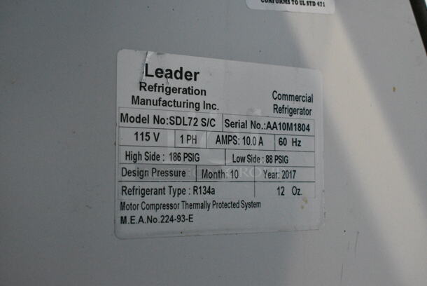 Leader SDL72 S/C Metal Commercial Floor Style Deli Display Case Merchandiser. 115 Volts, 1 Phase. Tested and Powers On But Does Not Get Cold - Image 10 of 10
