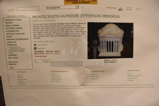 The American Heritage Colletion Series Montecristo Humidor Jefferson Memorial Architectural Building Replica. - Image 8 of 12