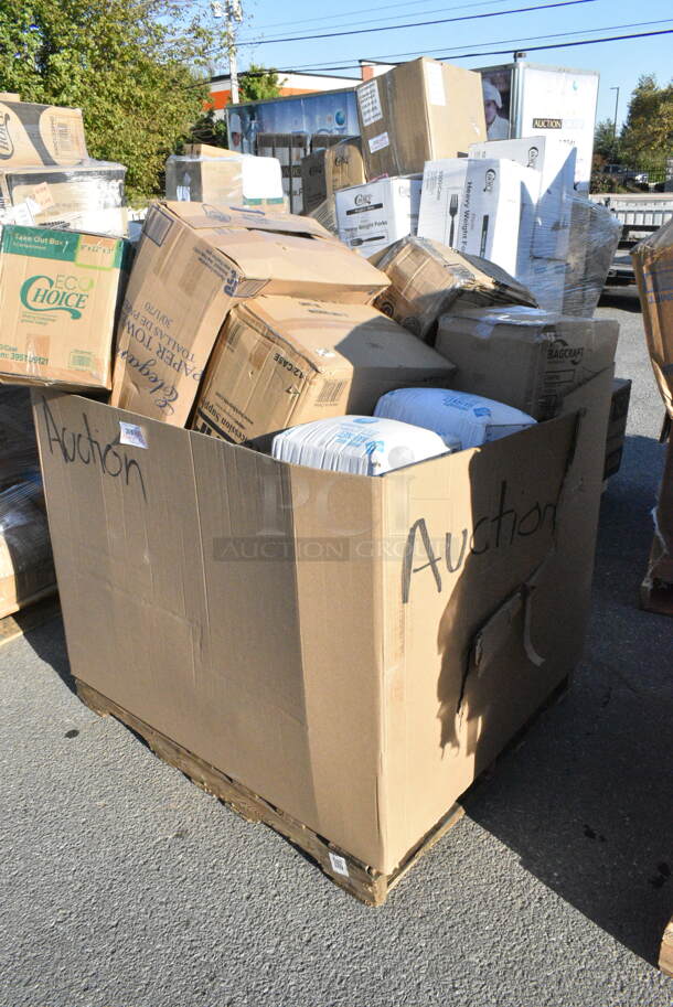 20 BRAND NEW Boxes Including 395TO9121 EcoChoice 9" x 12" x 3" Bagasse 1 Compartment Take-Out Container - 150/Case, 395TO993 EcoChoice 9" x 9" x 3" Compostable Sugarcane / Bagasse 3 Compartment Takeout Container - 200/Case. 20 Times Your Bid!  - Image 1 of 12