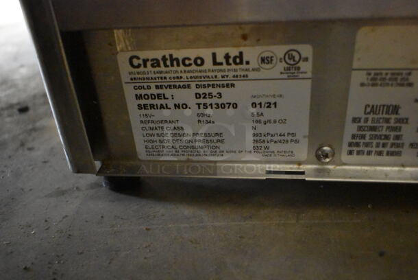 2021 Crathco D25-3 Stainless Steel Commercial Countertop Refrigerated Beverage Machine Base. Comes w/ 4 Feet. 115 Volts, 1 Phase. Tested and Powers On But Does Not Get Cold - Image 4 of 4