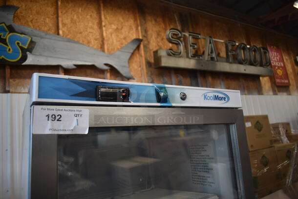 BRAND NEW SCRATCH AND DENT! KoolMore KM-FMD12WGD Metal Commercial Single Door Reach In Freezer Merchandiser w/ Poly Coated Racks. 115 Volts, 1 Phase. Tested and Working! - Image 4 of 7
