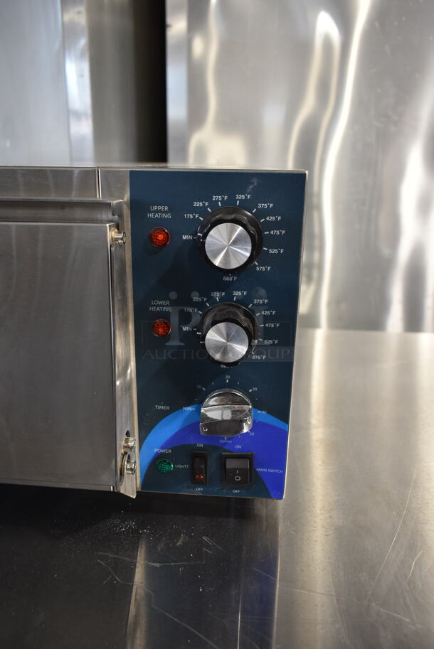 BRAND NEW SCRATCH AND DENT! 2023 Hoocoo CMO-1 Stainless Steel Commercial Countertop Electric Powered Pizza Oven w/ Broken Cooking Stone. 120 Volts, 1 Phase. Tested and Working! - Image 3 of 6