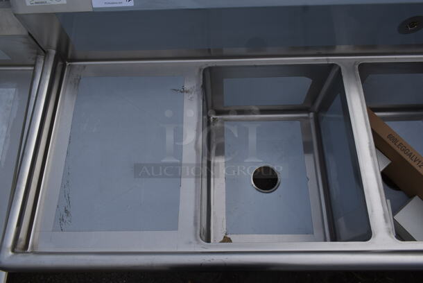 BRAND NEW SCRATCH AND DENT! Regency 600IB1824S31620218 Stainless Steel Commercial 3 Bay Sink w/ Dual Drain Boards. No Legs. Bays 16x20. Drain Boards 16x22 - Image 3 of 5