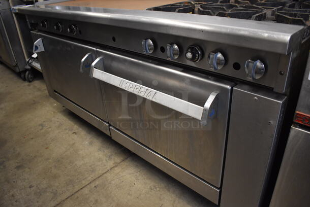 Imperial Stainless Steel Commercial Natural Gas Powered 4 Burner Range w/ Flat Top Griddle, 2 Ovens and Back Splash on Commercial Casters. 72x32x46 - Image 4 of 7